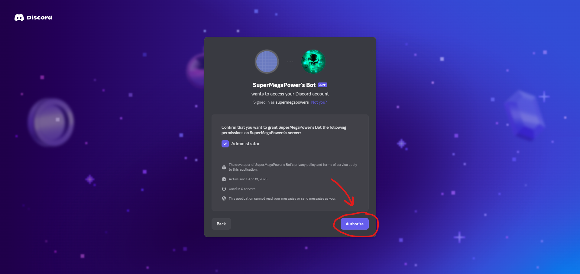 Authorize Discord Bot