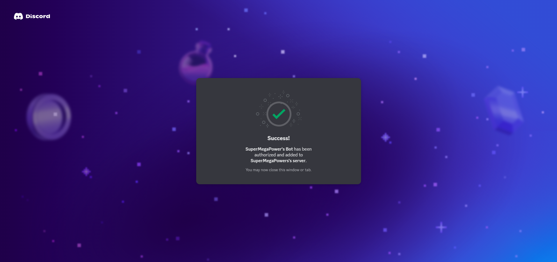 Discord bot added successfully message