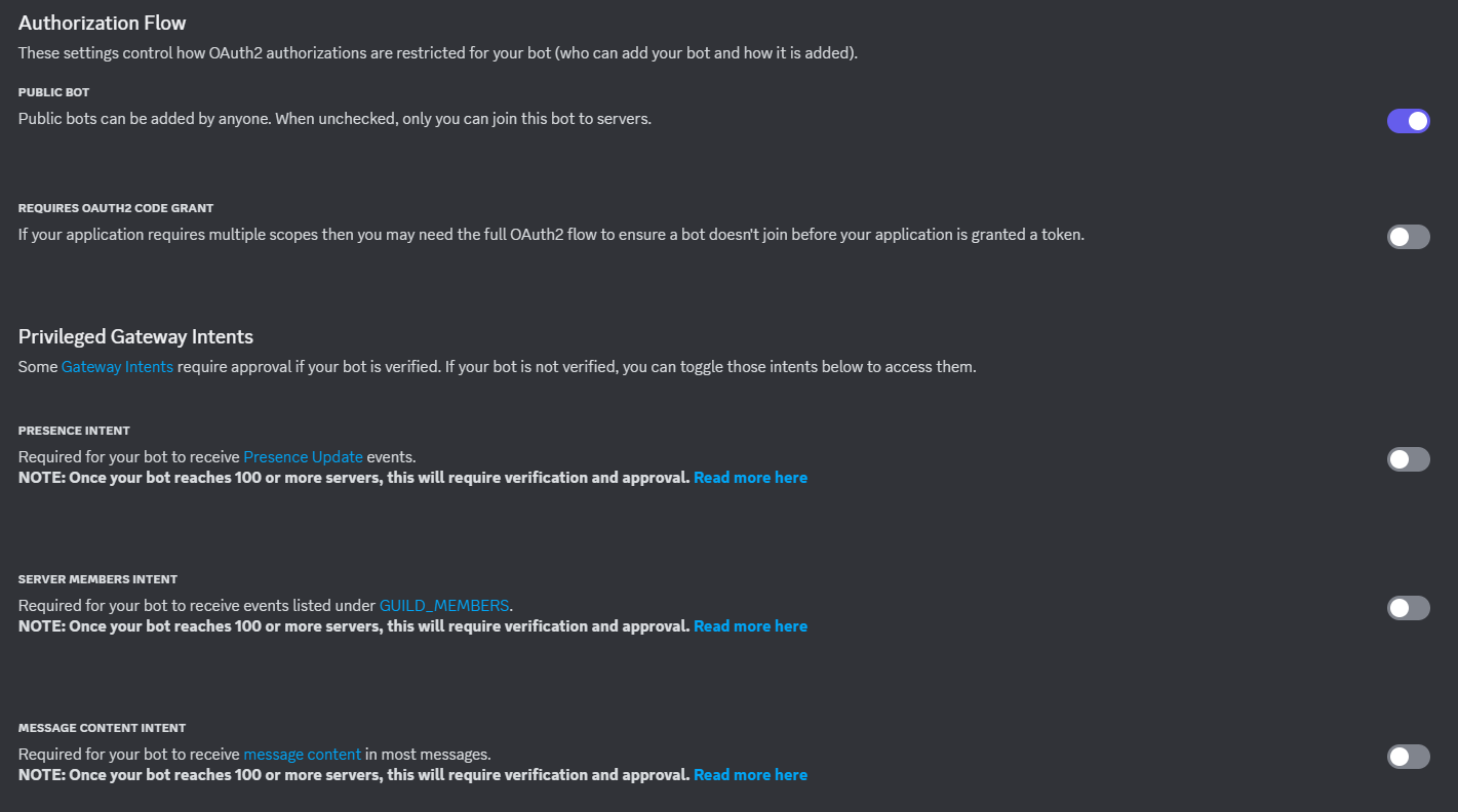Discord bot options