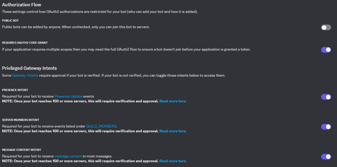 Updated bot options