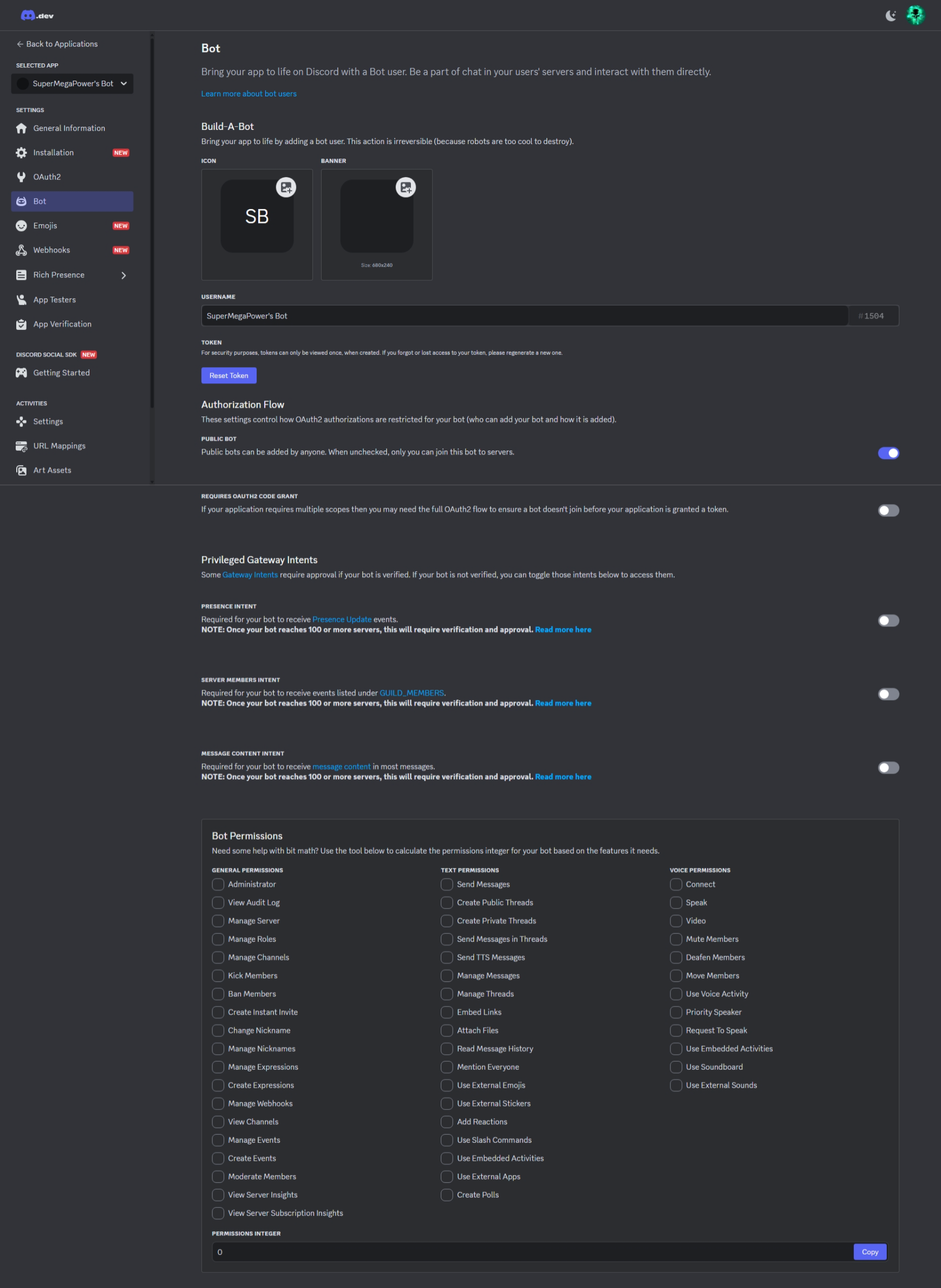 Discord application bot tab
