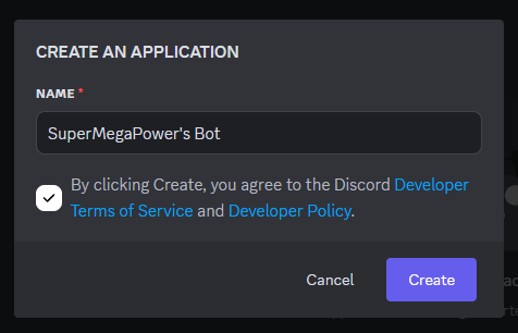 Create application dialogue