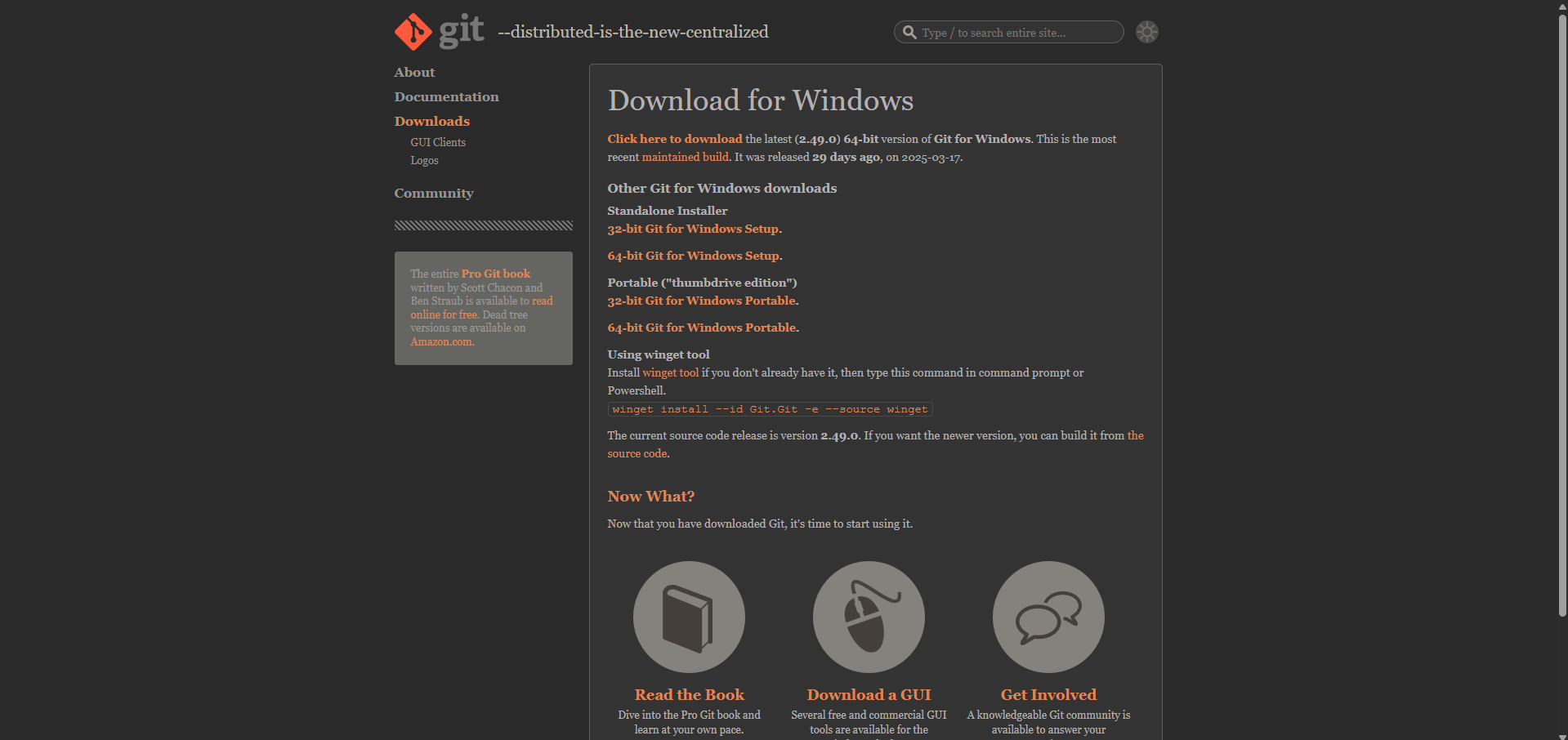 Download page for git