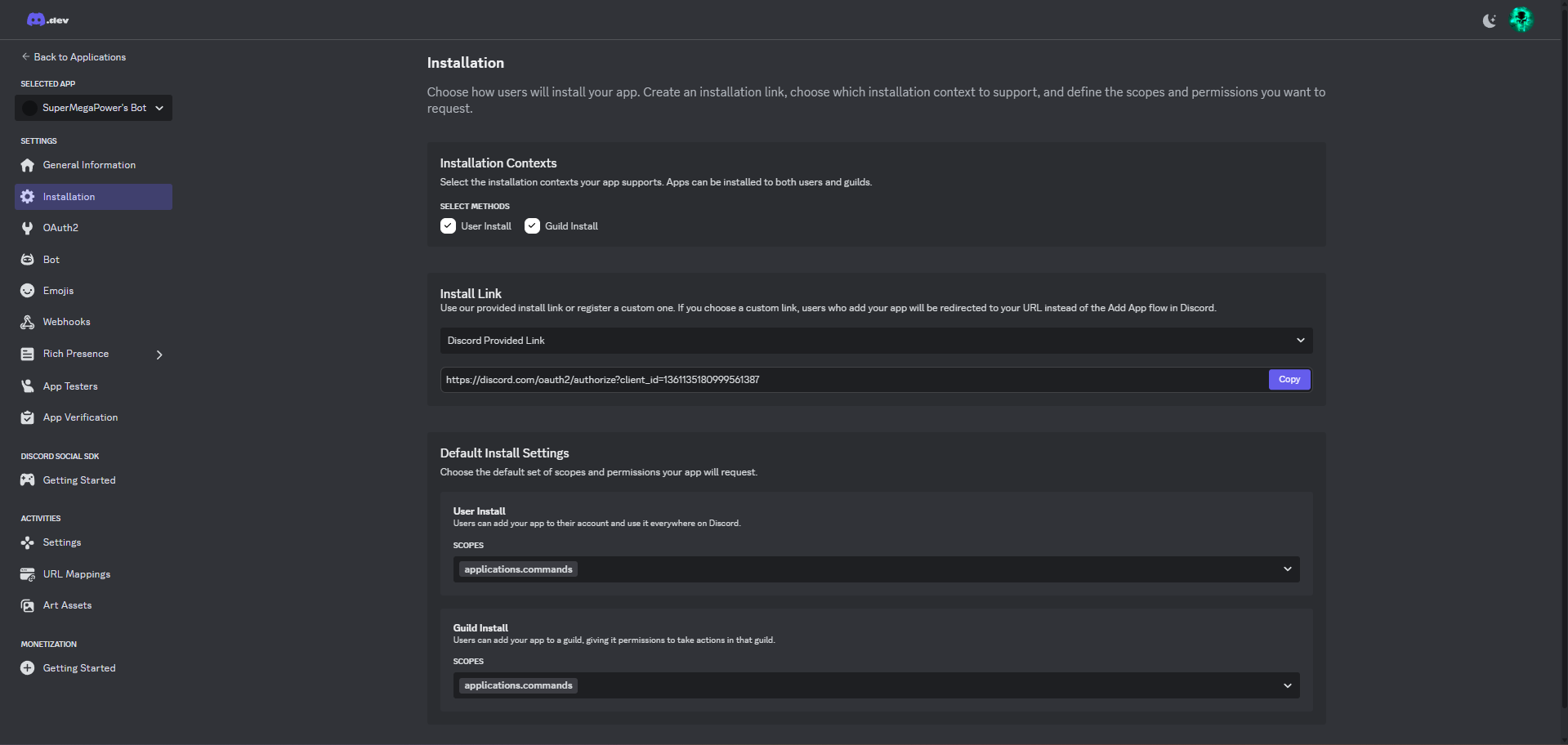 Installation page