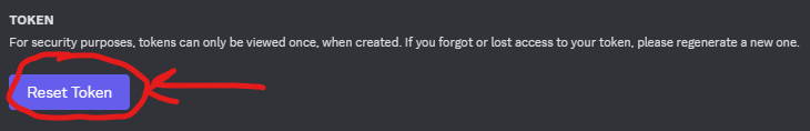 Reset bot token button