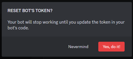 Reset bot token confirmation dialogue