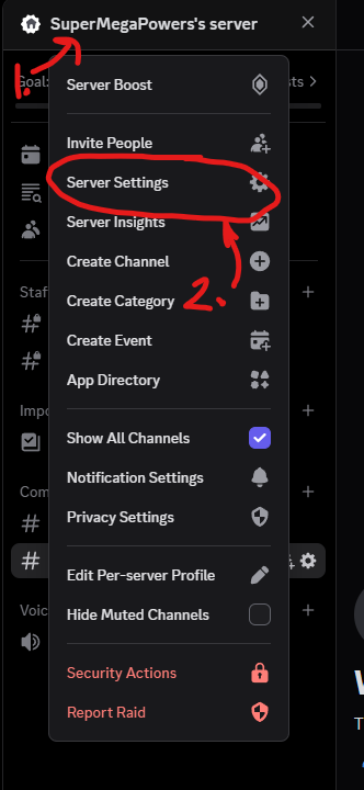 Server settings button