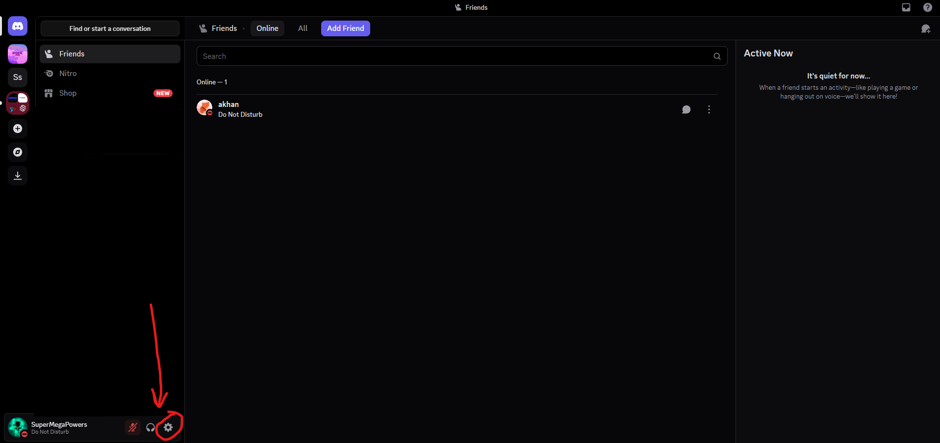 Red arrow pointing to settings button